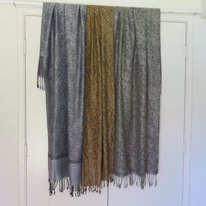 Lot of 3 Fringed Paisley Scarves Wraps.......824